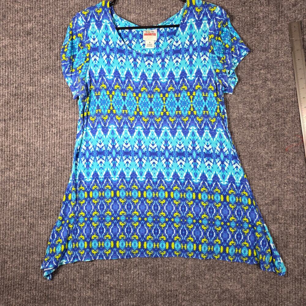Ruby Rd Favorites Blue Ikat Swing Tunic Top‎ Size Small